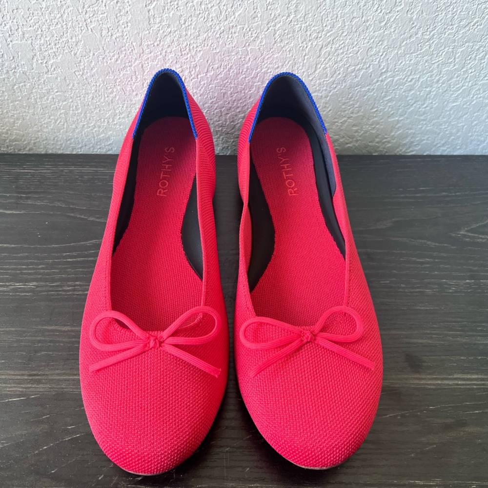 Rothy's Vibrant Pink Knit Ballet Flats with Bow Accent